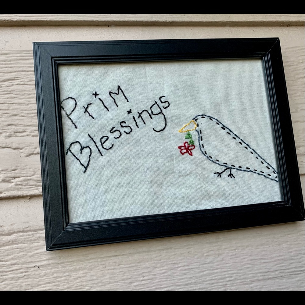 Primitive Crow “Prim Blessings” Embroidery Hanging